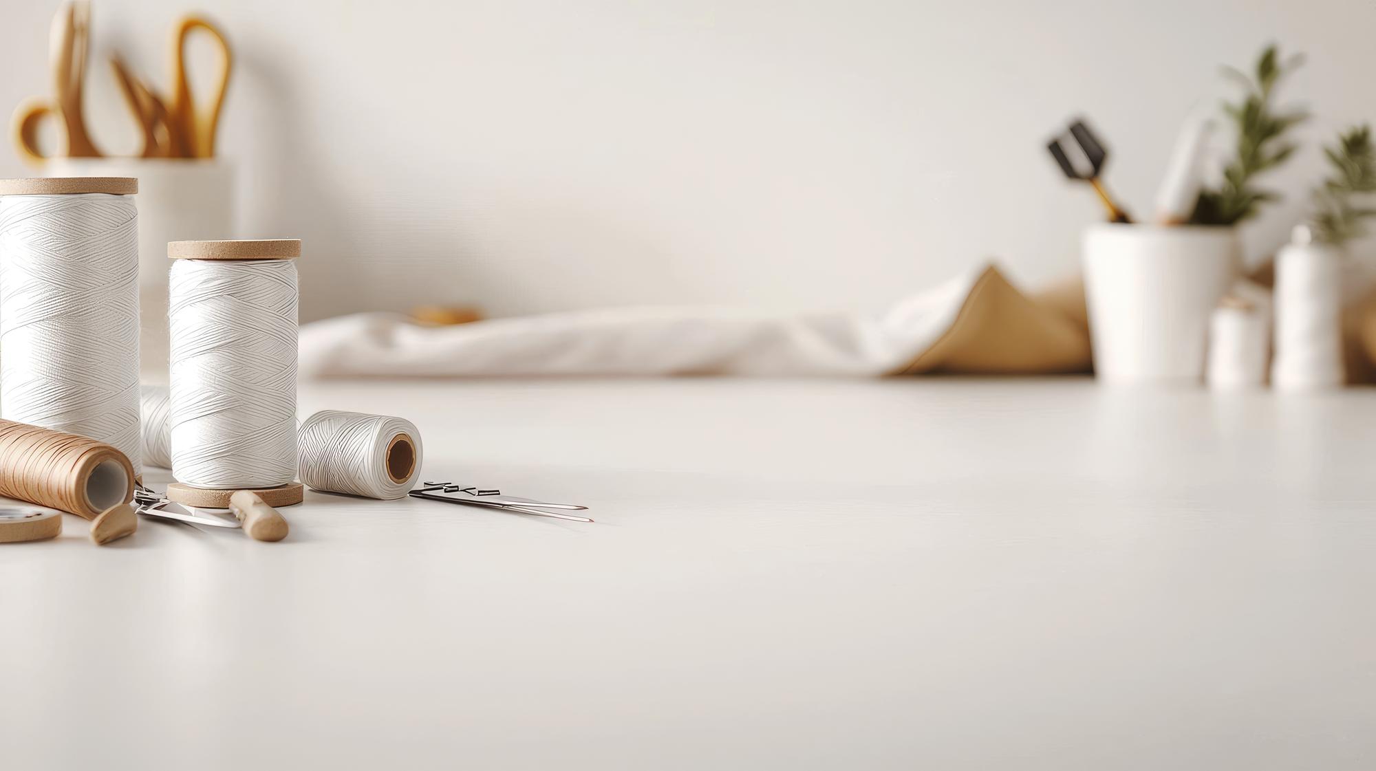 Studio con tavolo da lavoro e filati